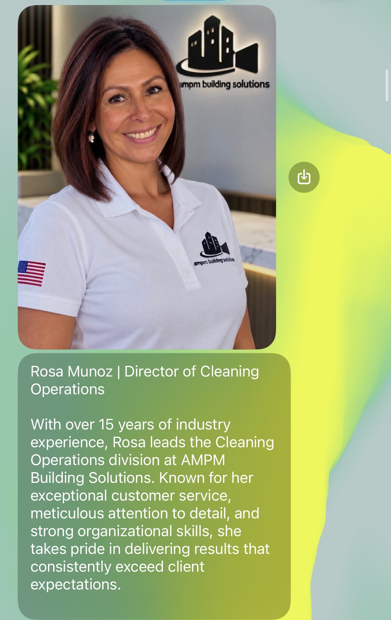 Rosa Munoz, Director of Cleaning Operations at AMPM Building Solutions